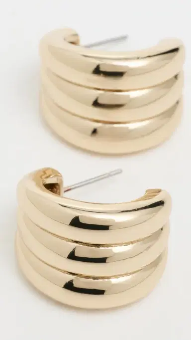 Ettika Tripple Ribbed Hoops Gold One Size | Thumbnail 4