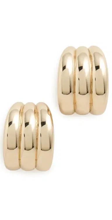 Ettika Tripple Ribbed Hoops Gold One Size | Thumbnail 1