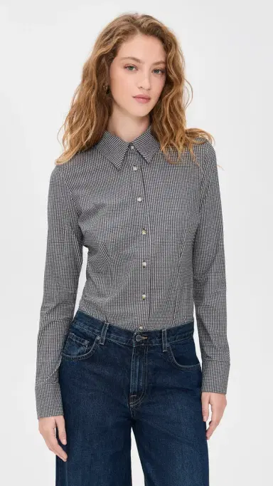 Commando Classic Print Button Down Thong Bodysuit Houndstooth Espresso M | Thumbnail 2