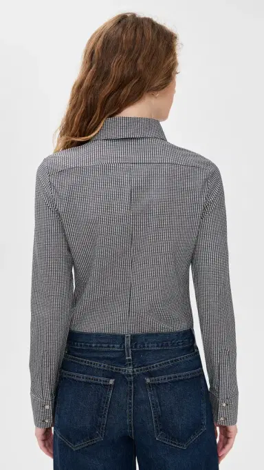 Commando Classic Print Button Down Thong Bodysuit Houndstooth Espresso M | Thumbnail 3