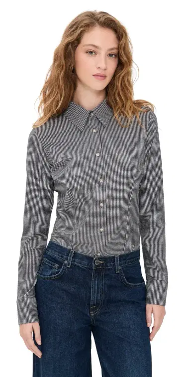 Commando Classic Print Button Down Thong Bodysuit Houndstooth Espresso M | Thumbnail 1