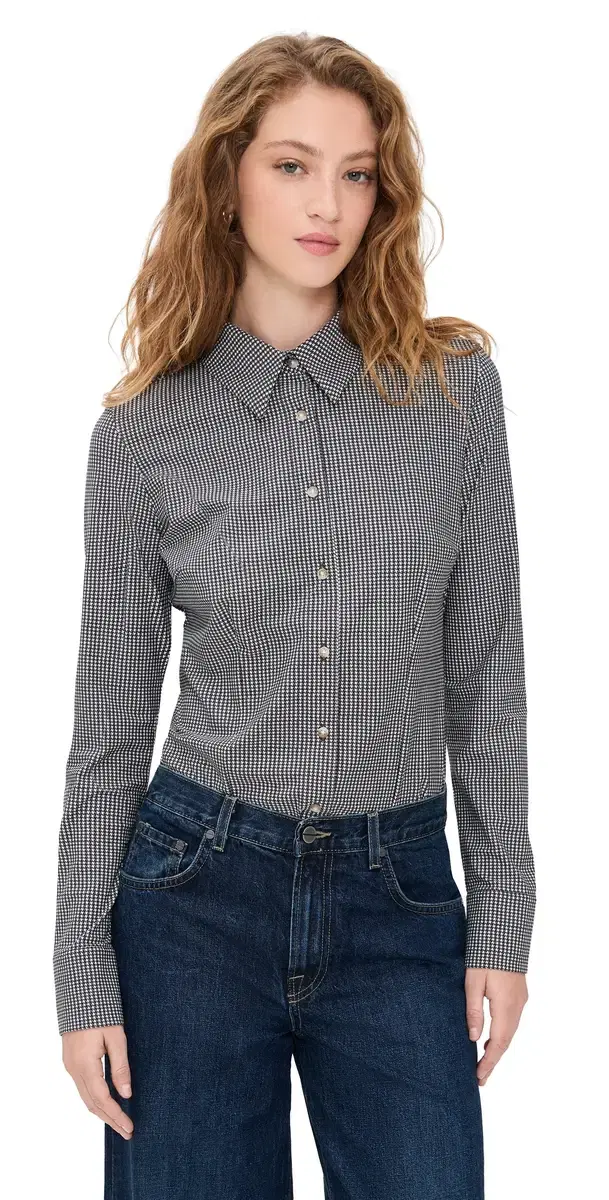 Commando Classic Print Button Down Thong Bodysuit Houndstooth Espresso