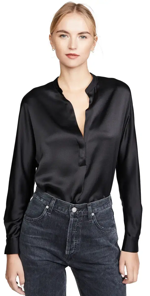 Vince Band Collar Blouse Black