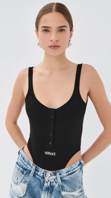 Versace Bio Cotton Rib Thong Bodysuit | Thumbnail 3