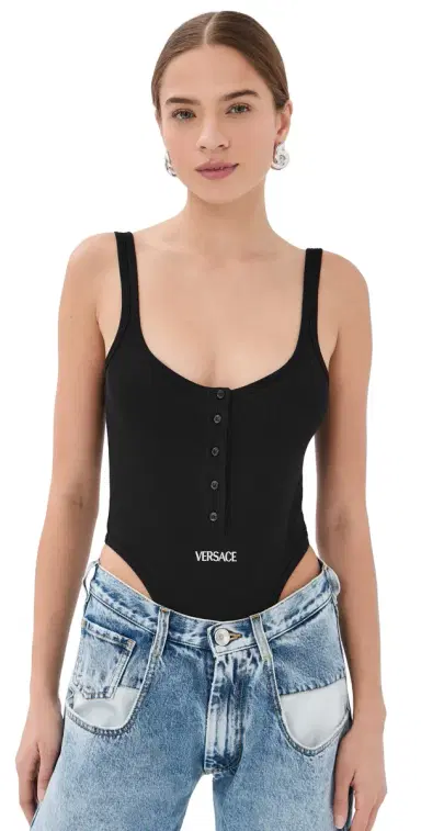 Versace Bio Cotton Rib Thong Bodysuit | Thumbnail 1