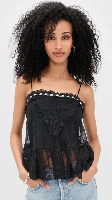 ALICE + OLIVIA Alessia Lace Ruffle Top Black | Thumbnail 2 ALICE + OLIVIA Alessia Lace Ruffle Top Black | Thumbnail 2