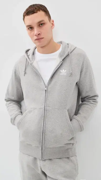 Adidas Trefoil Essentials Full Zip Hoodie Medium Grey Heather/White S | Thumbnail 2 Adidas Trefoil Essentials Full Zip Hoodie Medium Grey Heather/White S | Thumbnail 2