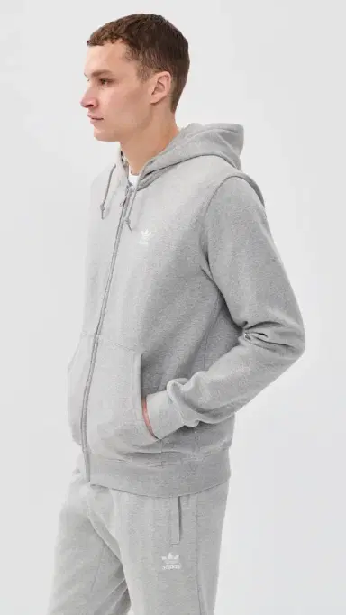 Adidas Trefoil Essentials Full Zip Hoodie Medium Grey Heather/White S | Thumbnail 4 Adidas Trefoil Essentials Full Zip Hoodie Medium Grey Heather/White S | Thumbnail 4