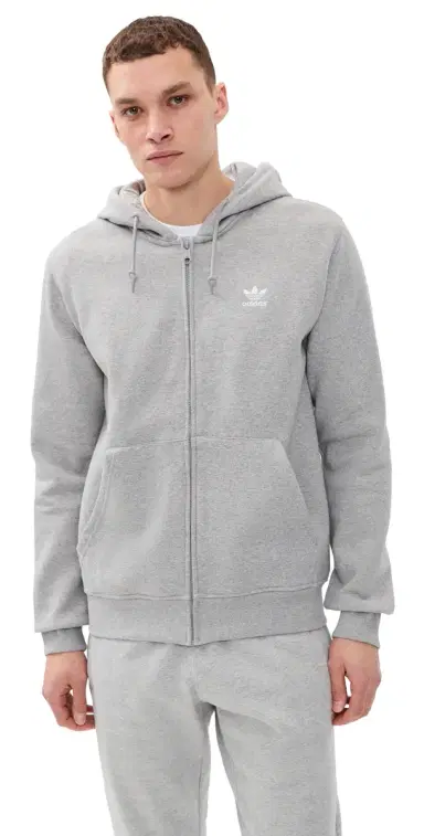 Adidas Trefoil Essentials Full Zip Hoodie Medium Grey Heather/White S | Thumbnail 1 Adidas Trefoil Essentials Full Zip Hoodie Medium Grey Heather/White S | Thumbnail 1