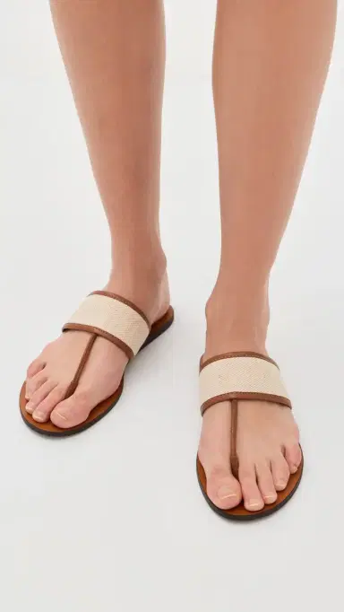 MANEBI Canvas Leather Sandals Tan/Natural 36 | Thumbnail 3