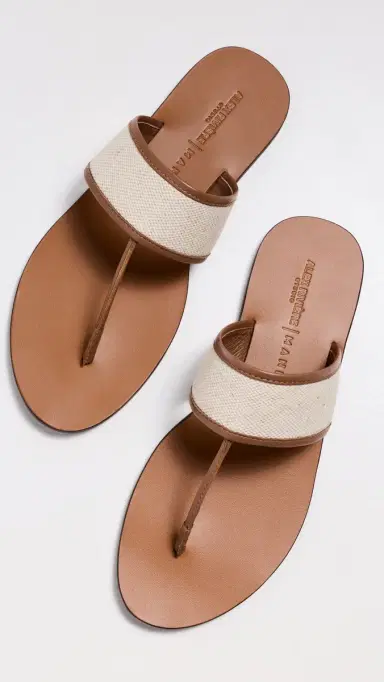 MANEBI Canvas Leather Sandals Tan/Natural 36 | Thumbnail 5