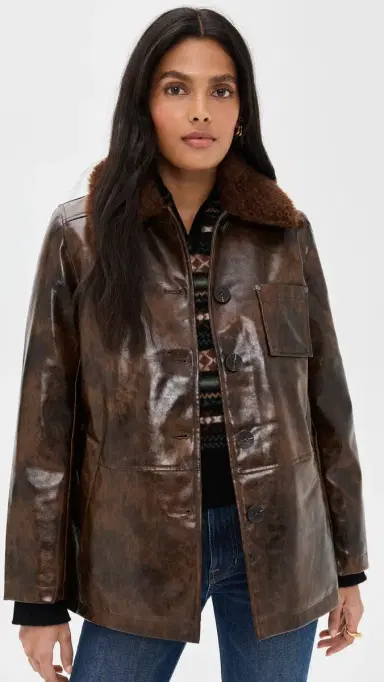 Avec Les Filles Faux Leather Relaxed Aviator Jacket Glazed Chocolate | Thumbnail 2