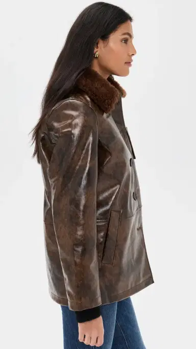 Avec Les Filles Faux Leather Relaxed Aviator Jacket Glazed Chocolate | Thumbnail 4
