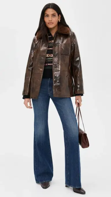 Avec Les Filles Faux Leather Relaxed Aviator Jacket Glazed Chocolate | Thumbnail 5