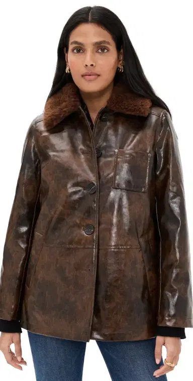 Avec Les Filles Faux Leather Relaxed Aviator Jacket Glazed Chocolate | Thumbnail 1
