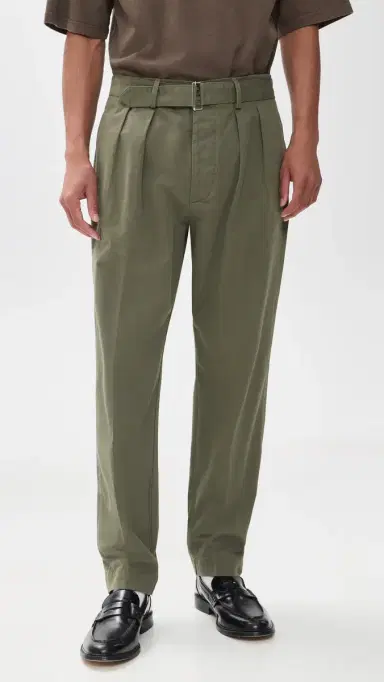 OFFICINE GÉNÉRALE Pleated Twill Chinos Olive | Thumbnail 2
