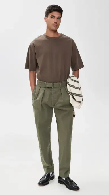 OFFICINE GÉNÉRALE Pleated Twill Chinos Olive | Thumbnail 5