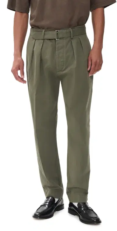 OFFICINE GÉNÉRALE Pleated Twill Chinos Olive | Thumbnail 1