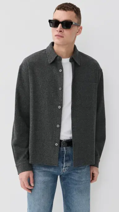 FRAME Long Sleeve Waffle Textured Shirt Heather Grey | Thumbnail 2 FRAME Long Sleeve Waffle Textured Shirt Heather Grey | Thumbnail 2
