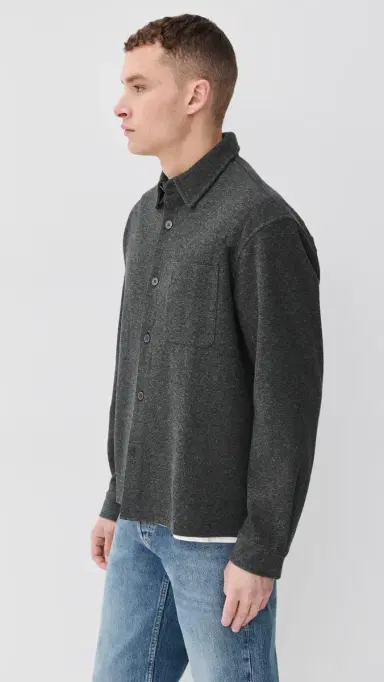 FRAME Long Sleeve Waffle Textured Shirt Heather Grey | Thumbnail 4 FRAME Long Sleeve Waffle Textured Shirt Heather Grey | Thumbnail 4