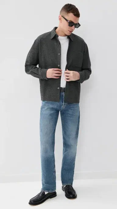 FRAME Long Sleeve Waffle Textured Shirt Heather Grey | Thumbnail 5 FRAME Long Sleeve Waffle Textured Shirt Heather Grey | Thumbnail 5