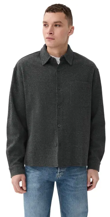 FRAME Long Sleeve Waffle Textured Shirt Heather Grey | Thumbnail 1 FRAME Long Sleeve Waffle Textured Shirt Heather Grey | Thumbnail 1
