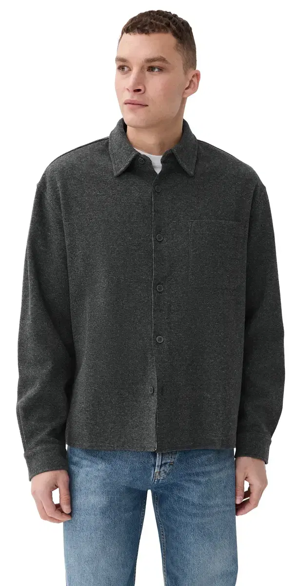 Long Sleeve Waffle Textured Shirt Heather Grey