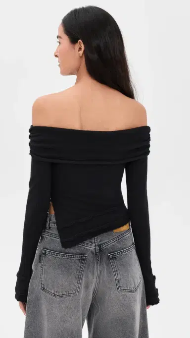 GUIZIO Soler Fold Over Knit Top Black | Thumbnail 3