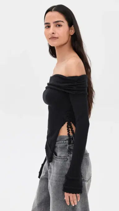 GUIZIO Soler Fold Over Knit Top Black | Thumbnail 4