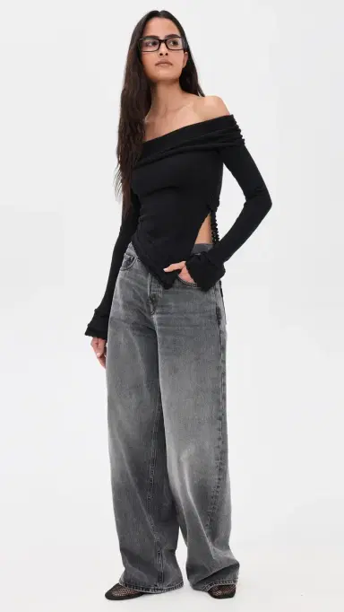 GUIZIO Soler Fold Over Knit Top Black | Thumbnail 5