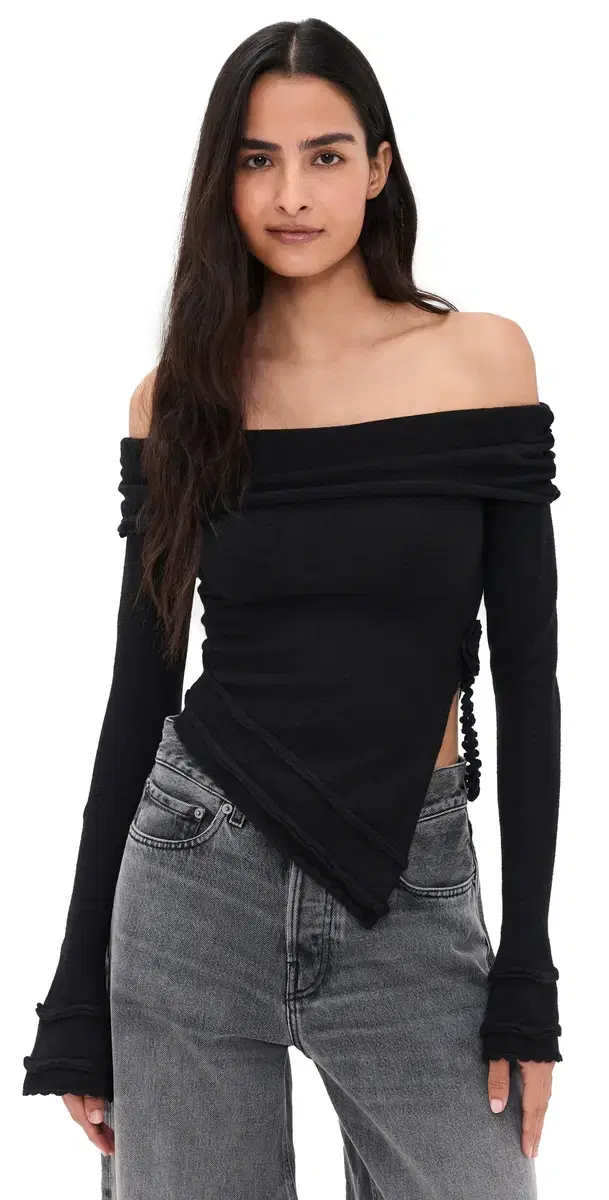 Soler Fold Over Knit Top Black