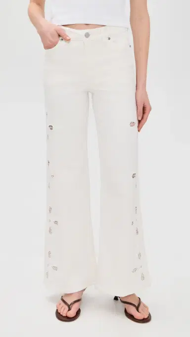 GOOD AMERICAN Good Waist Palazzo Embroidered Jeans White 6 | Thumbnail 2