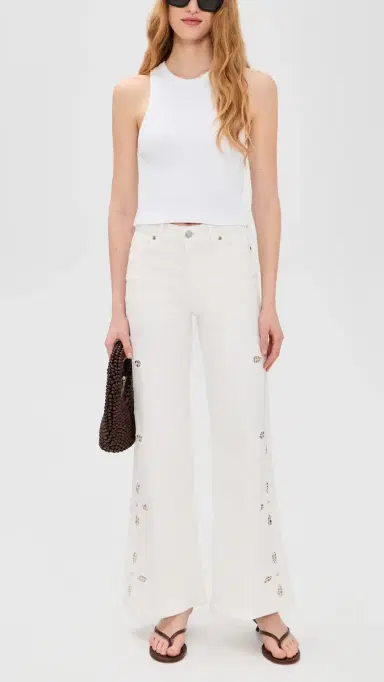 GOOD AMERICAN Good Waist Palazzo Embroidered Jeans White 6 | Thumbnail 5