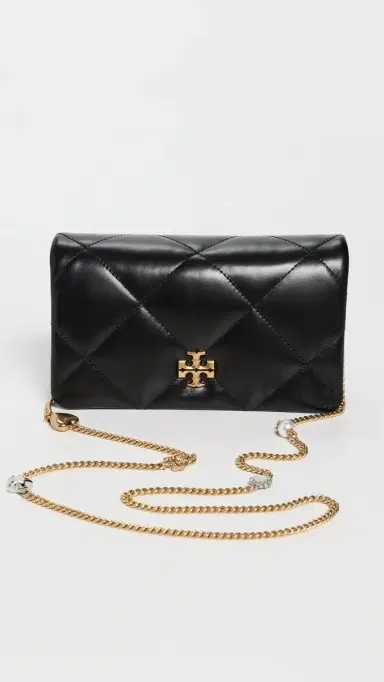 Tory Burch Kira Diamond Quilt Charm Chain Wallet Black One Size | Thumbnail 2