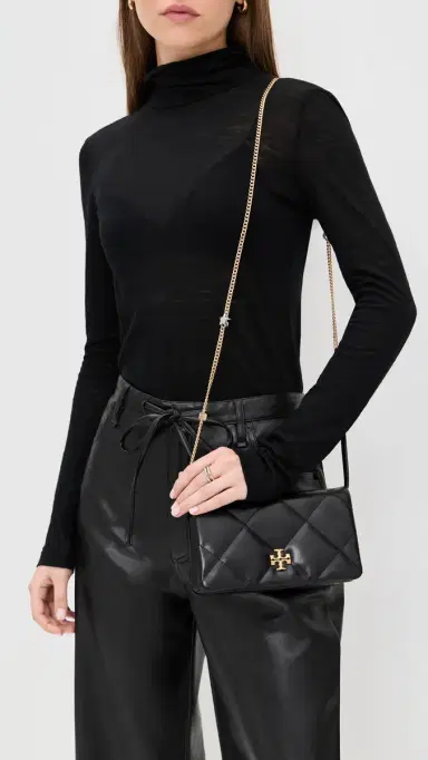 Tory Burch Kira Diamond Quilt Charm Chain Wallet Black One Size | Thumbnail 3