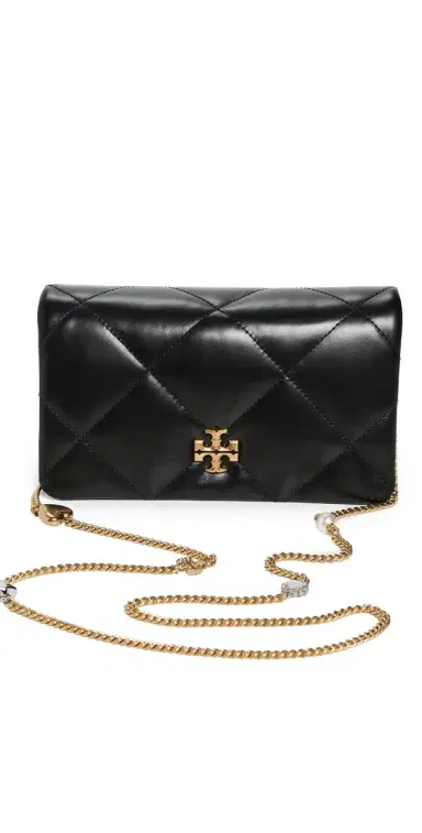 Tory Burch Kira Diamond Quilt Charm Chain Wallet Black One Size | Thumbnail 1
