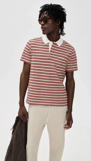 A.P.C. A. P.C. Oscar Striped Polo Shirt Bac Dark Beige | Thumbnail 2 A.P.C. A. P.C. Oscar Striped Polo Shirt Bac Dark Beige | Thumbnail 2