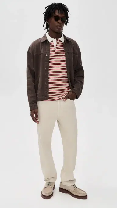 A.P.C. A. P.C. Oscar Striped Polo Shirt Bac Dark Beige | Thumbnail 5 A.P.C. A. P.C. Oscar Striped Polo Shirt Bac Dark Beige | Thumbnail 5