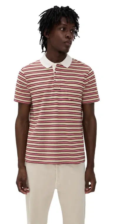 A.P.C. A. P.C. Oscar Striped Polo Shirt Bac Dark Beige | Thumbnail 1 A.P.C. A. P.C. Oscar Striped Polo Shirt Bac Dark Beige | Thumbnail 1