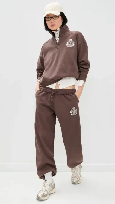 Sporty & Rich NY Crest Embroidered Wide Sweatpants Chocolate | Thumbnail 2 Sporty & Rich NY Crest Embroidered Wide Sweatpants Chocolate | Thumbnail 2