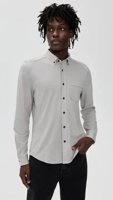 Rhone Effortless Oxford Button Down Shirt Foggy Taupe Heather L | Thumbnail 2