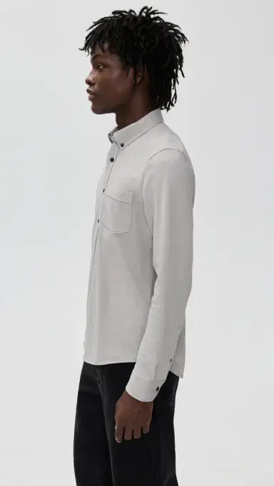 Rhone Effortless Oxford Button Down Shirt Foggy Taupe Heather L | Thumbnail 4