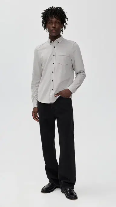 Rhone Effortless Oxford Button Down Shirt Foggy Taupe Heather L | Thumbnail 5