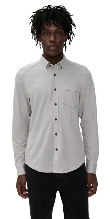 Rhone Effortless Oxford Button Down Shirt Foggy Taupe Heather L | Thumbnail 1