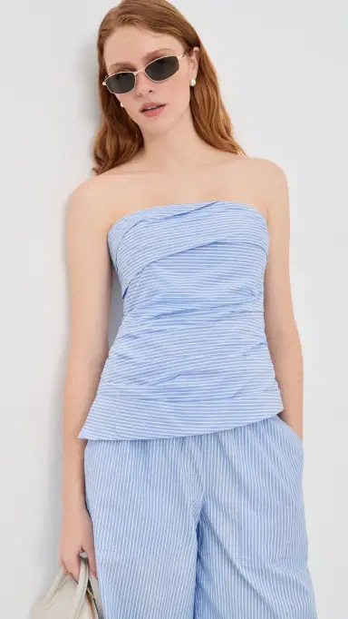 Simkhai Emerson Ruched Bustier Top Periwinkle Stripe 0 | Thumbnail 2 Simkhai Emerson Ruched Bustier Top Periwinkle Stripe 0 | Thumbnail 2