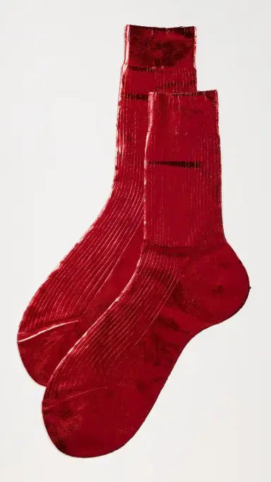 Maria La Rosa Laminated Ribbed Silk Socks Red One Size | Thumbnail 2