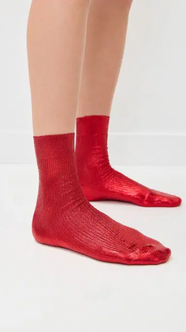 Maria La Rosa Laminated Ribbed Silk Socks Red One Size | Thumbnail 3