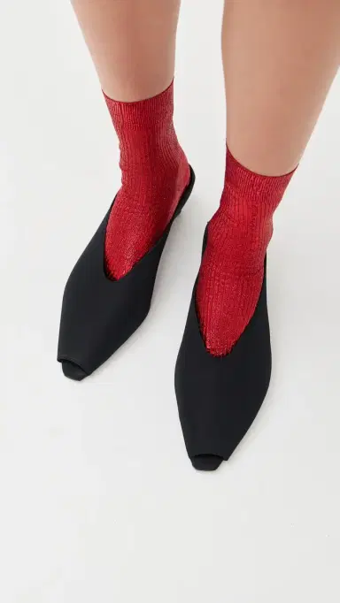 Maria La Rosa Laminated Ribbed Silk Socks Red One Size | Thumbnail 4