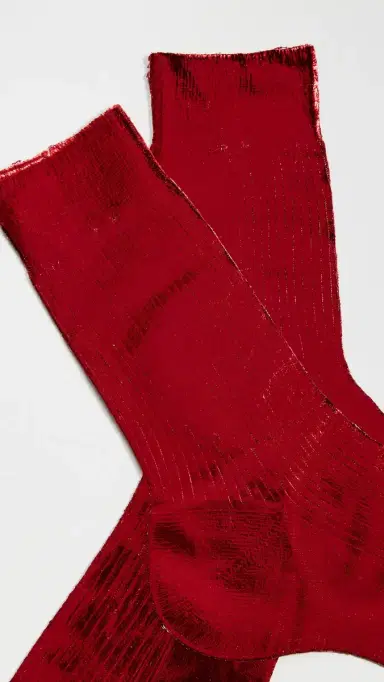 Maria La Rosa Laminated Ribbed Silk Socks Red One Size | Thumbnail 6