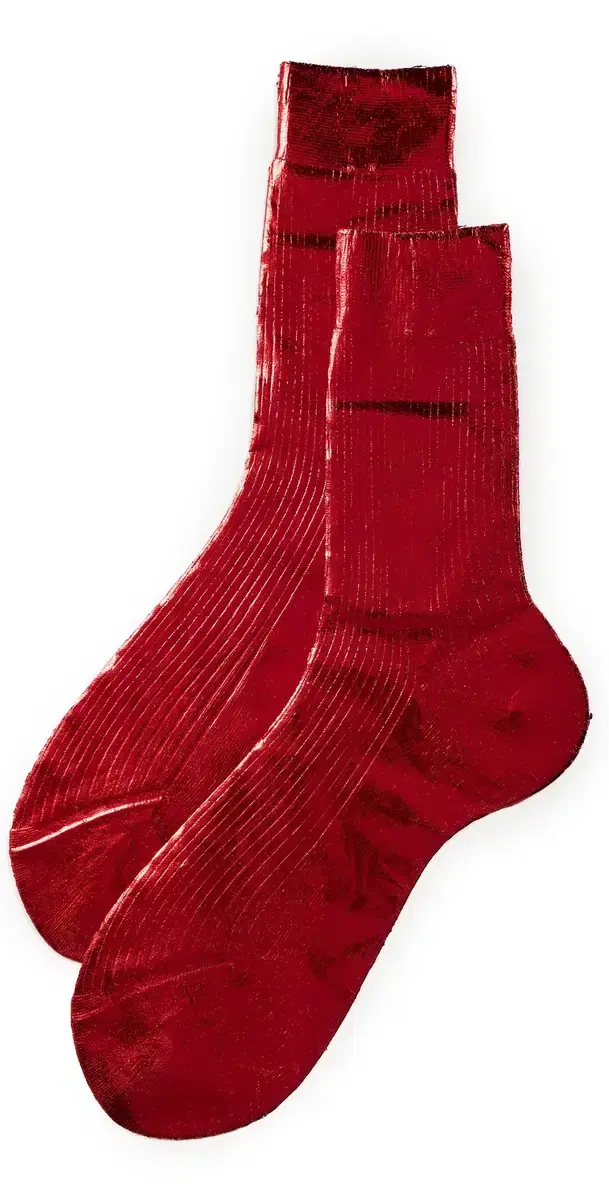 Laminated Ribbed Silk Socks Red One Size